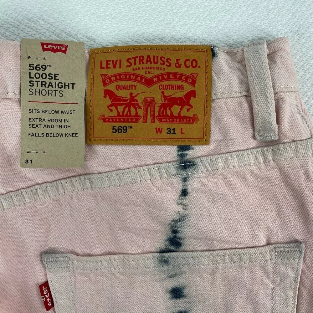 Levis Mens 569 Denim Shorts Jorts Size 31 Pink Blue Tie Dye Loose Straight
